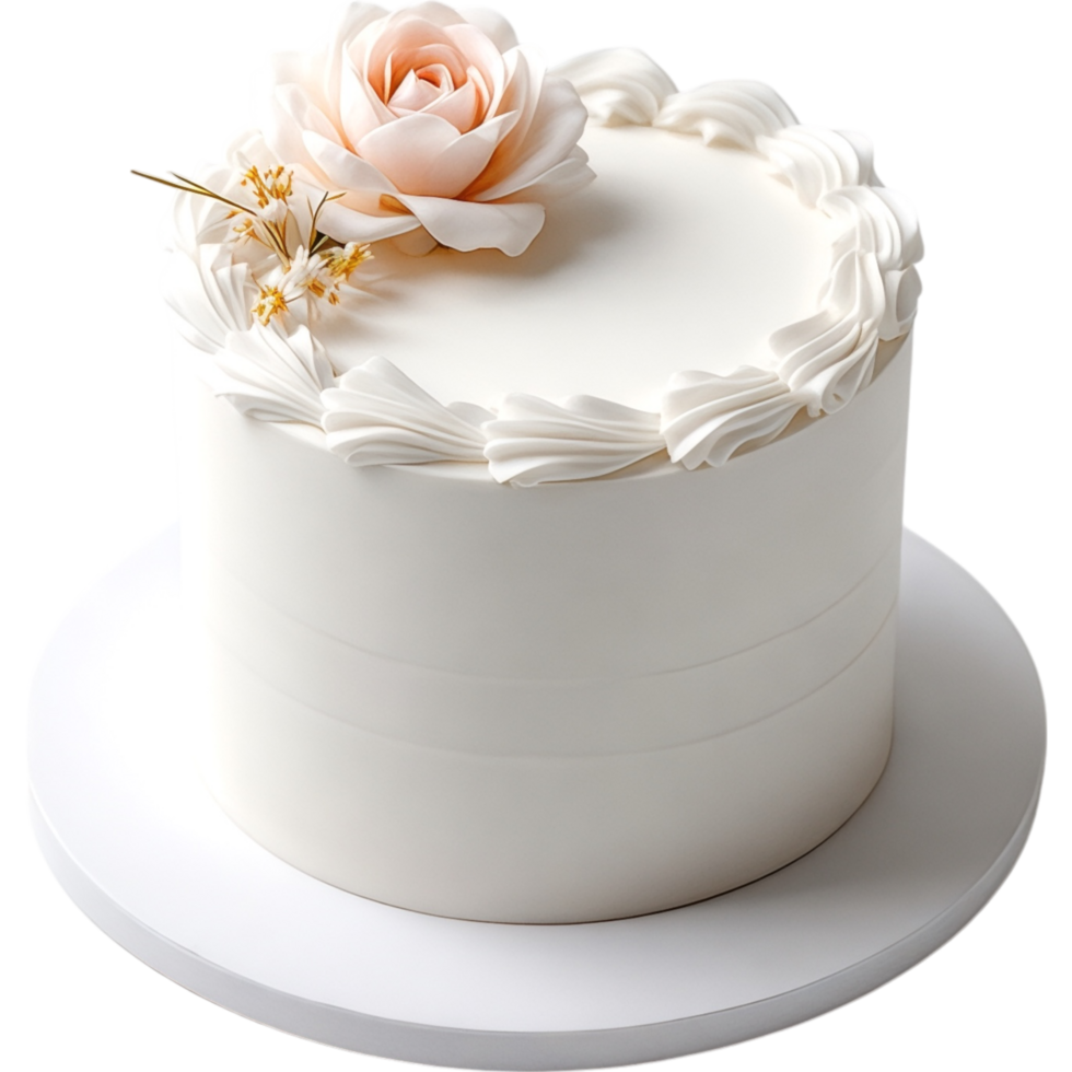 Simple White Buttercream Cake with Delicate Pink Flower Garnish png