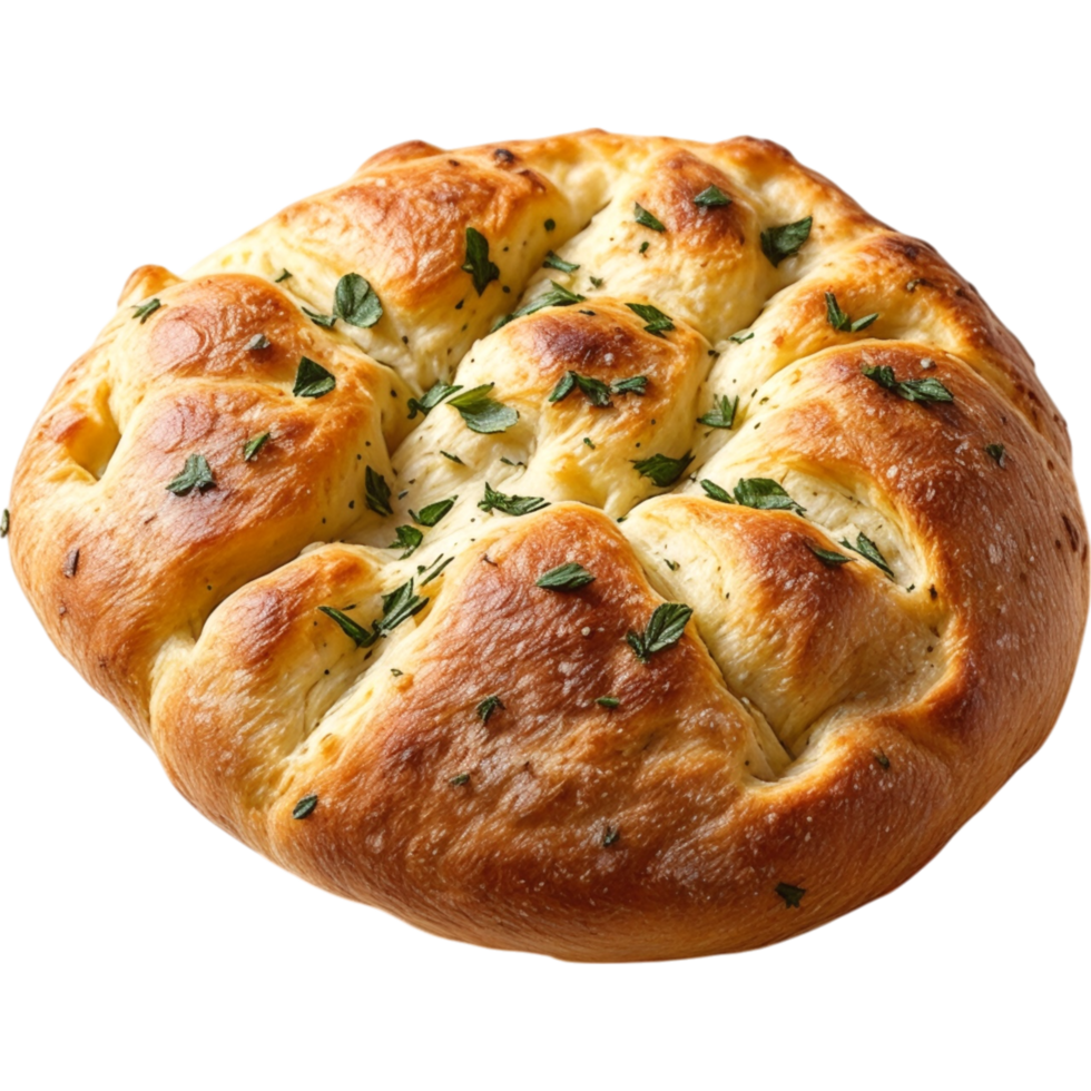 Round Focaccia Bread with Garlic and Herb Topping png