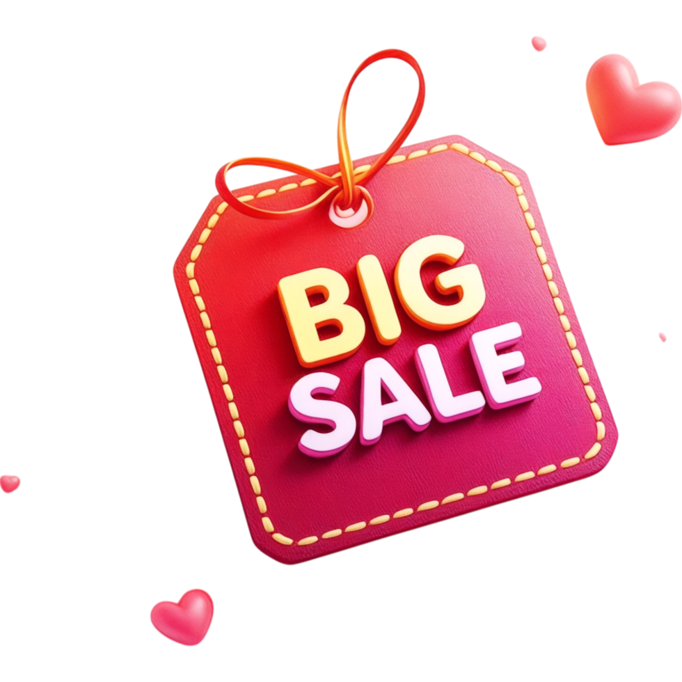 Red Big Sale Tag with Ribbon png