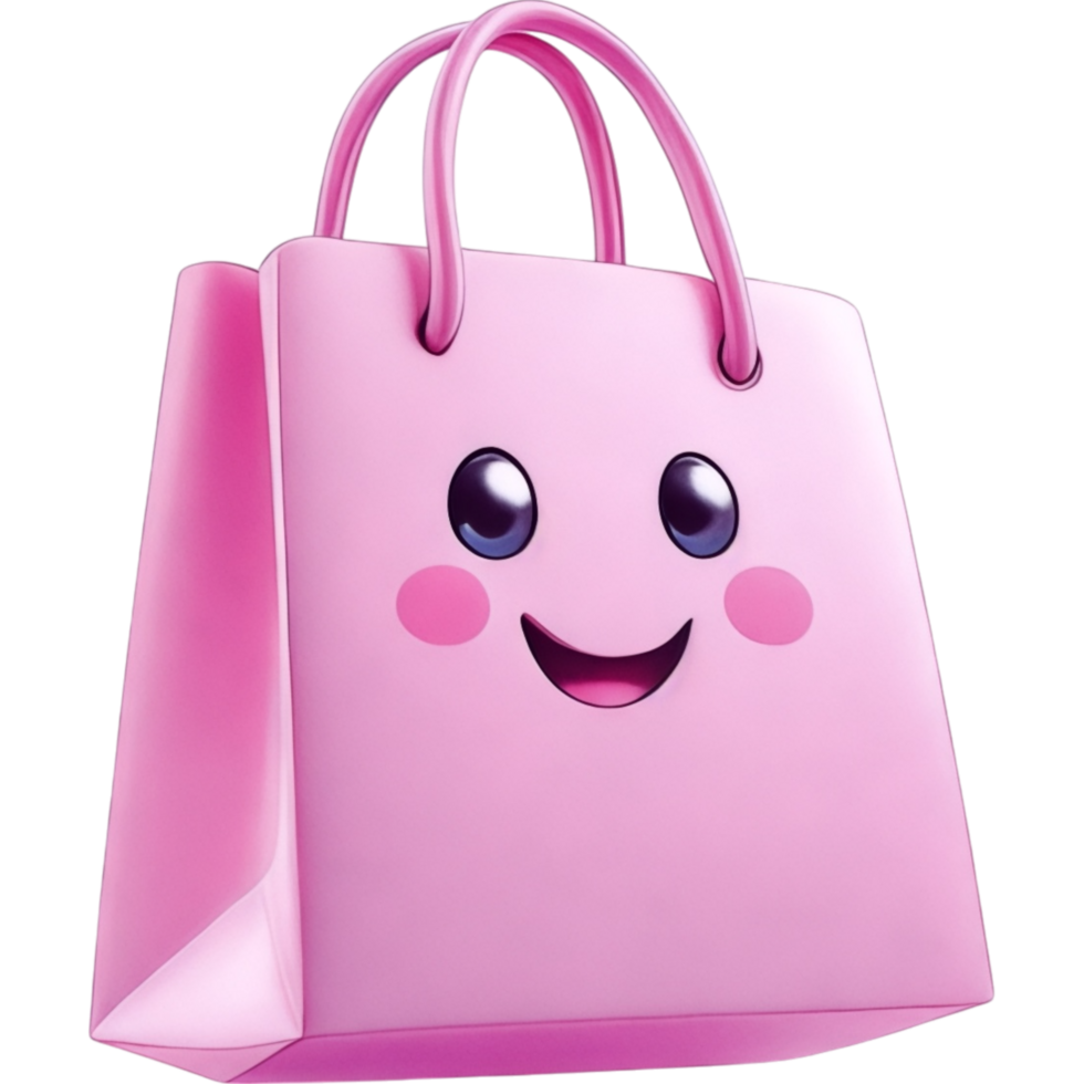 Pink Shopping Bag with a Happy Face png
