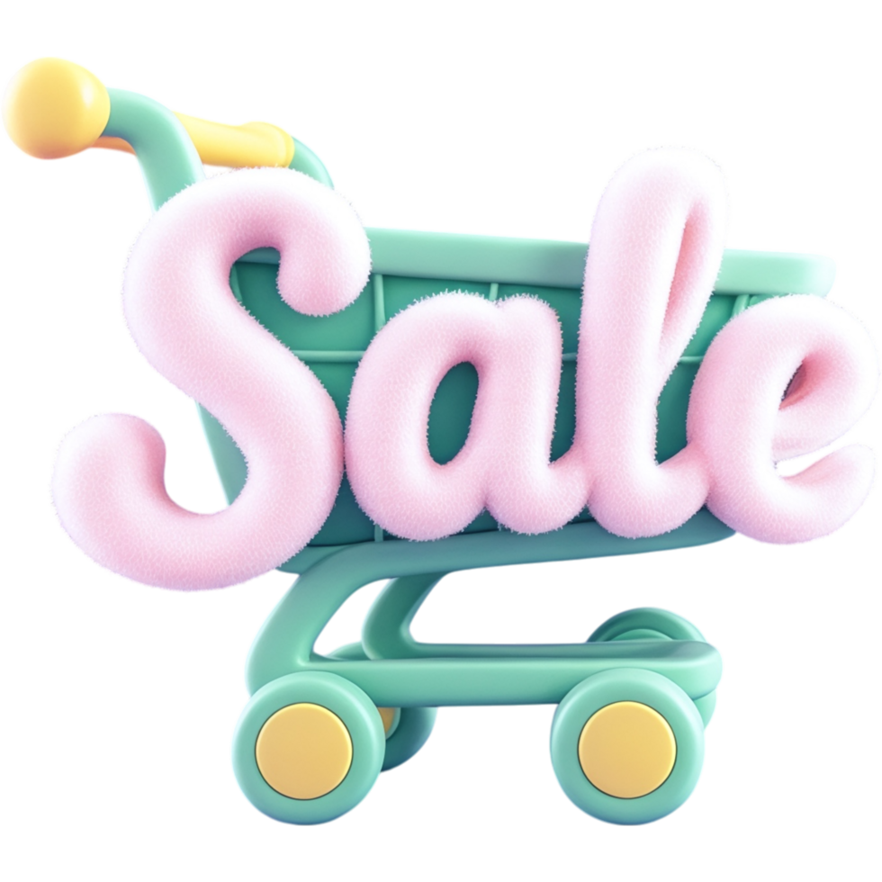 Sale Text on a Small Pink Shopping Cart png