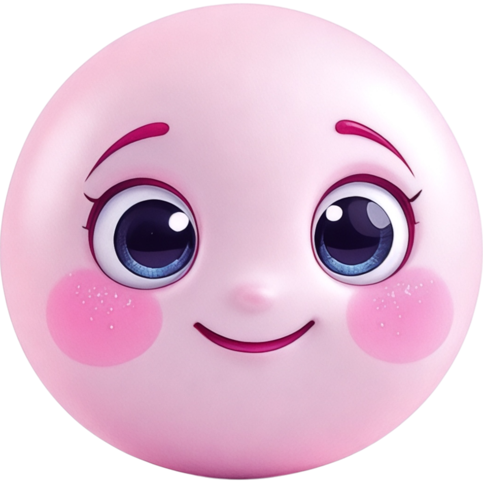 Pink Spherical Character with Large Eyes and Rosy Cheeks png