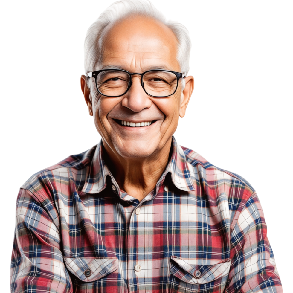 Smiling Elderly Man in Plaid Shirt png