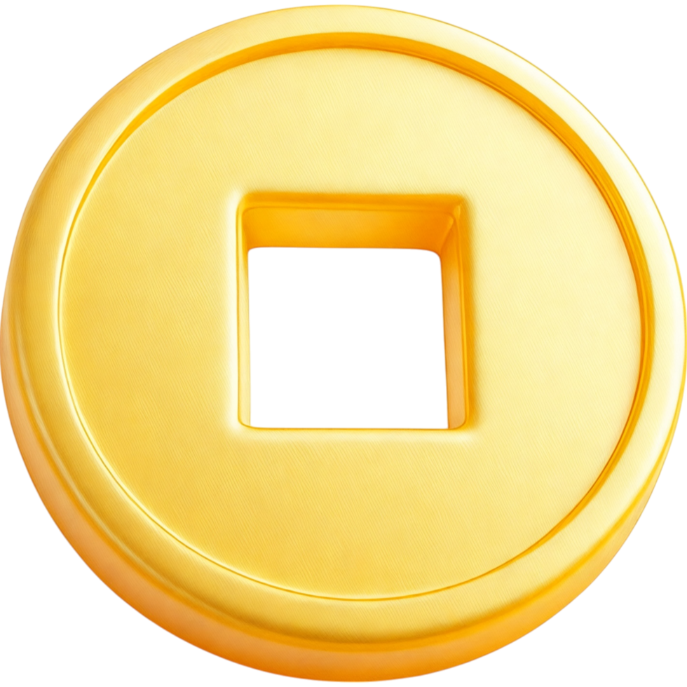 Gold Chinese Coin with Square Hole png