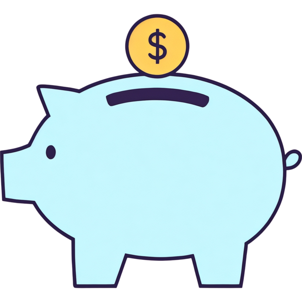 Cartoon Light Blue Piggy Bank with Coin Slot png