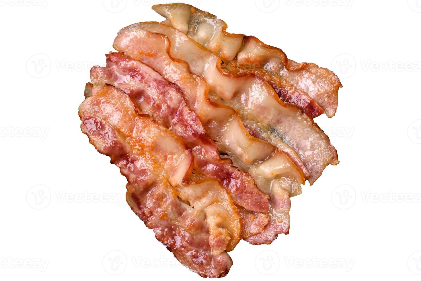 Delicious bacon in the form of slices with salt and spices and herbs photo