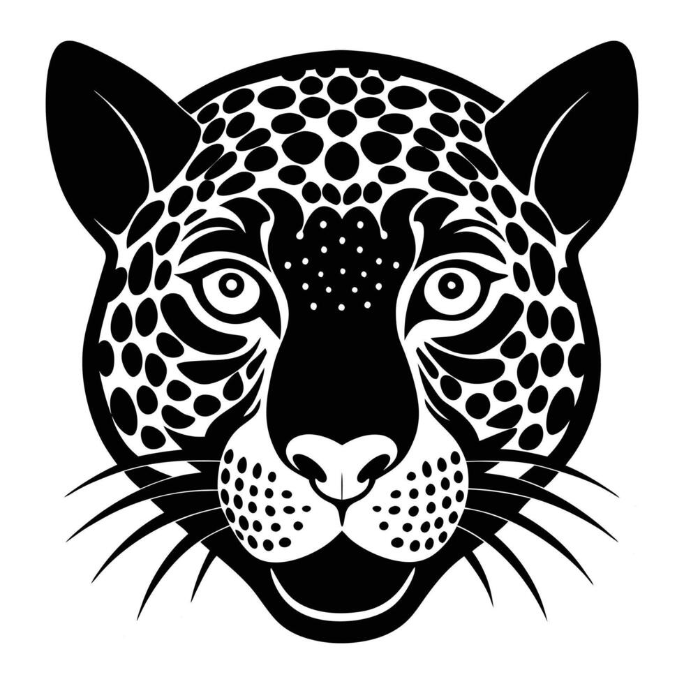 a black and white jaguar head on a white background. vector