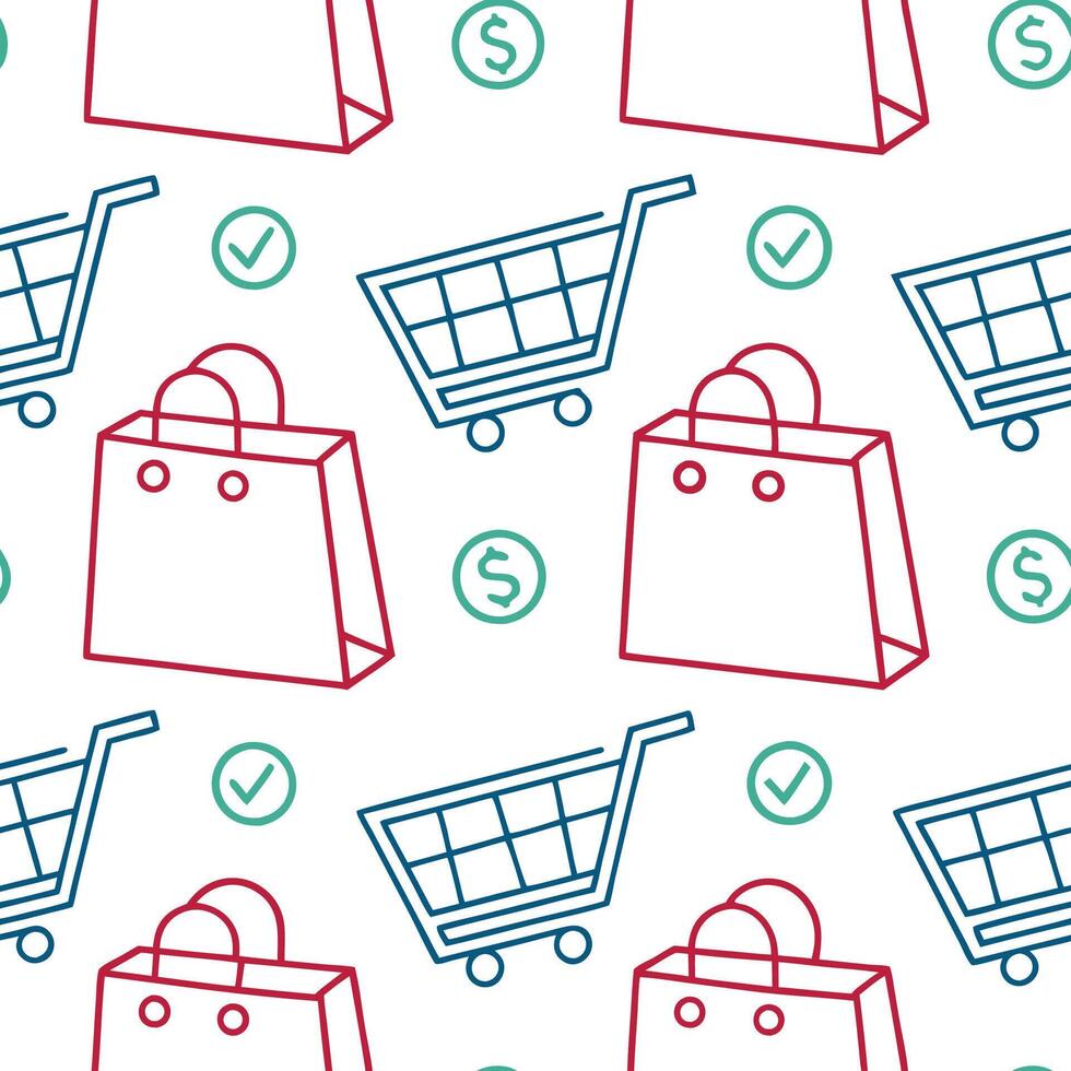 shopping cart seamless pattern illustration on a white background vector