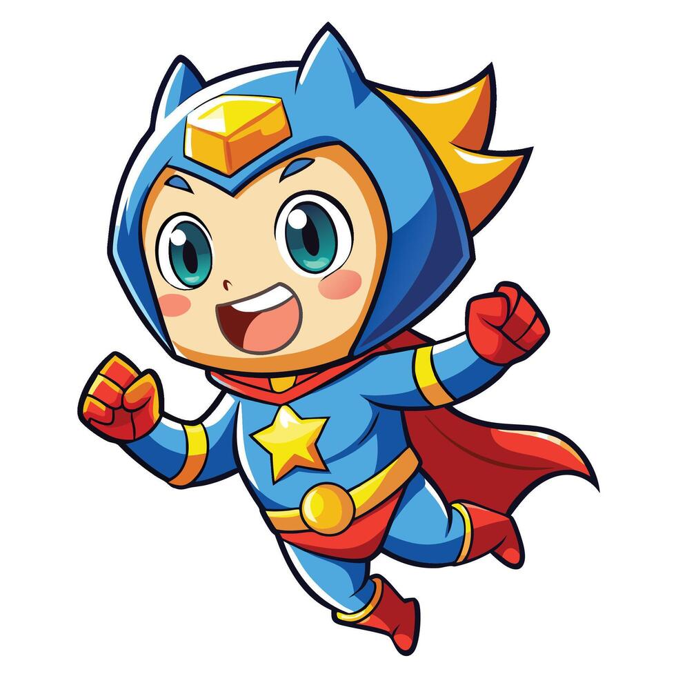 cartoon superhero with blue and red cape on a white background vector