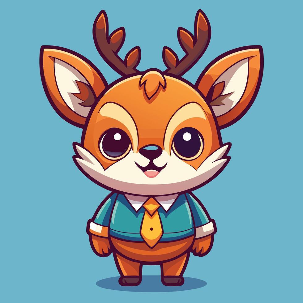 a cartoon deer wearing a tie and suit kawai chibi vector