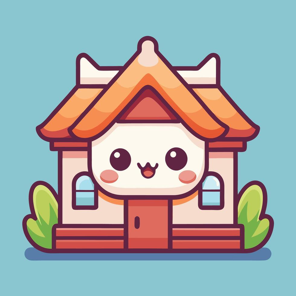 a cute house with a cat on top on a white background vector