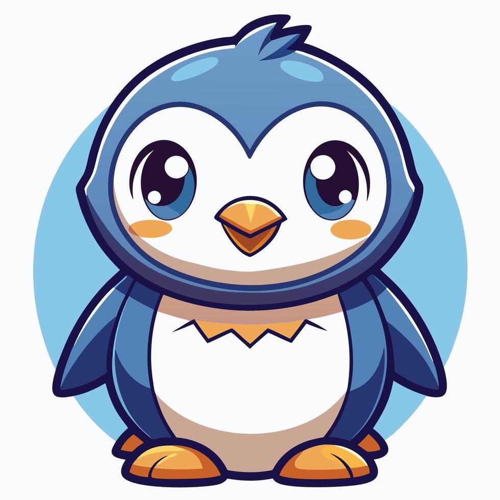 a cartoon penguin with big eyes and a blue background vector