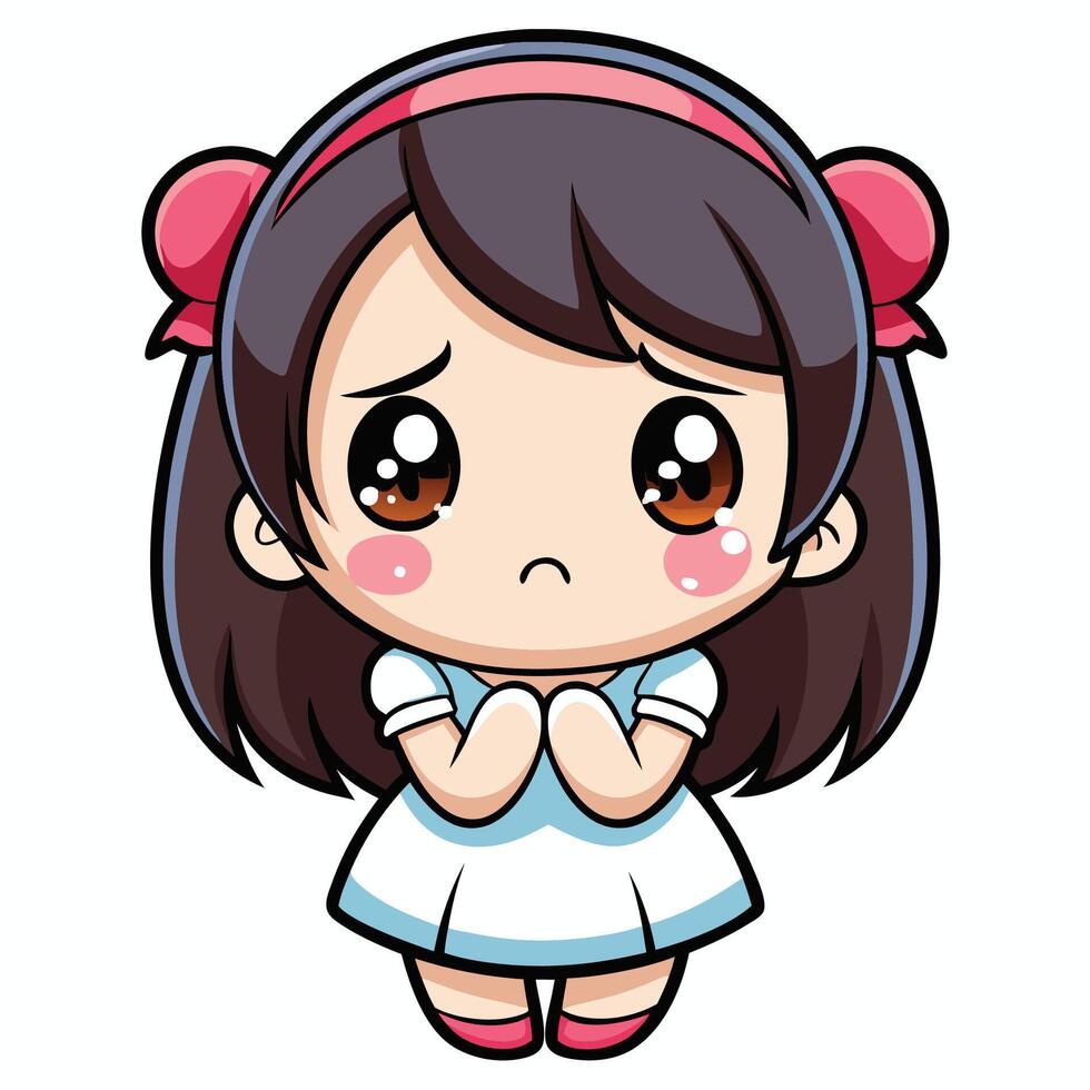 cute little girl praying illustration kawai chibi vector