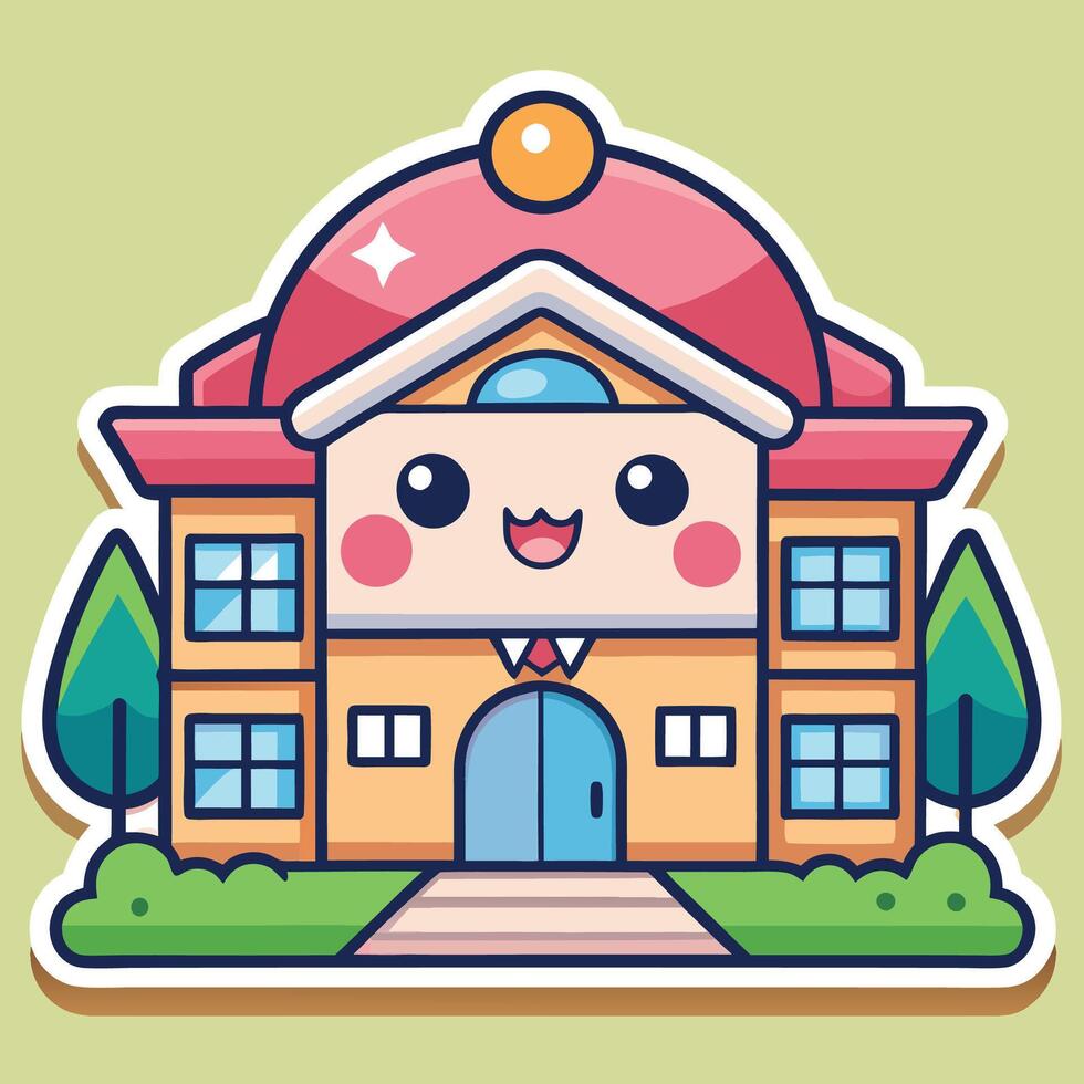 sticker of a cute school building vector