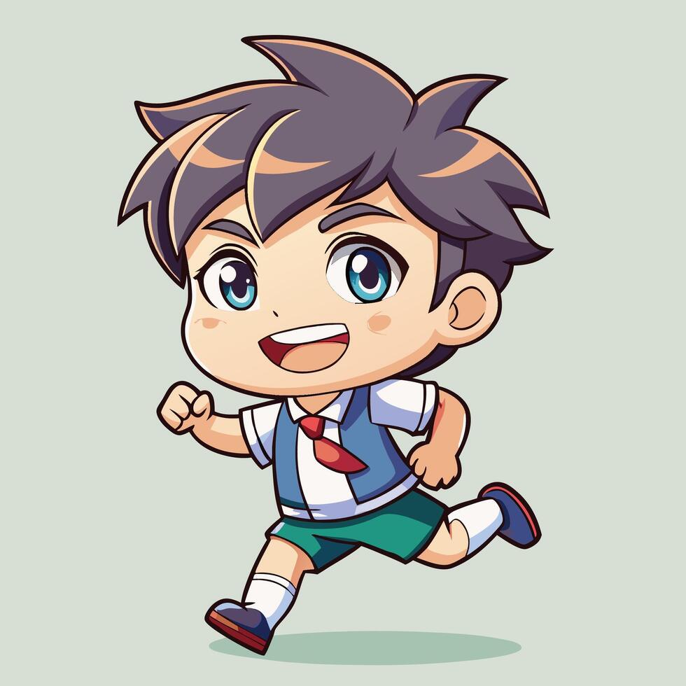 cartoon boy running in school uniform vector