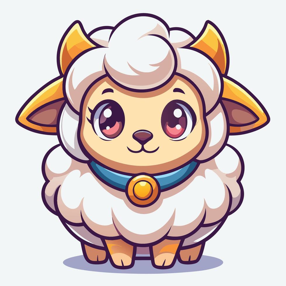 cartoon sheep with big eyes and a blue collar on a white background vector
