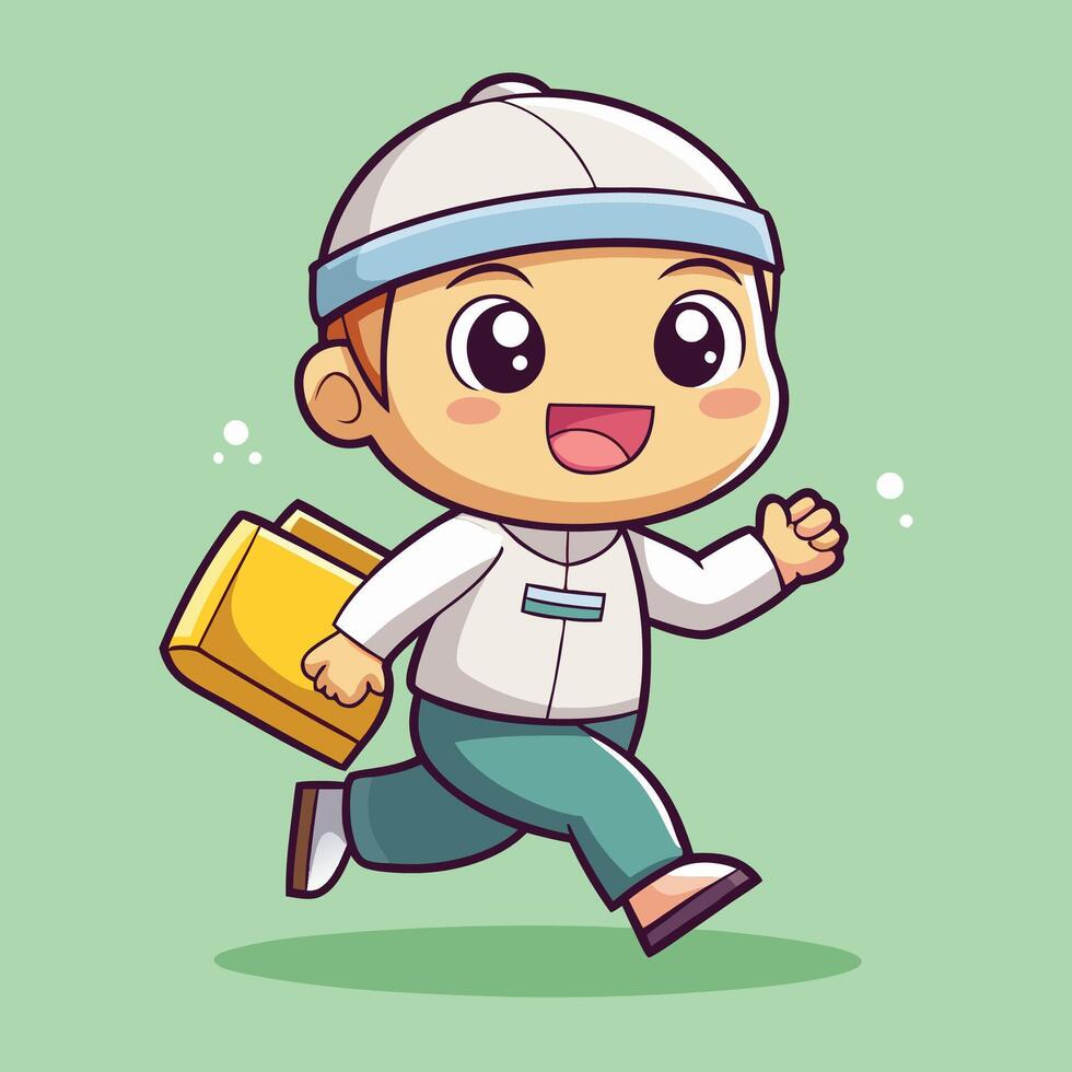 cartoon boy with a briefcase and a hat vector