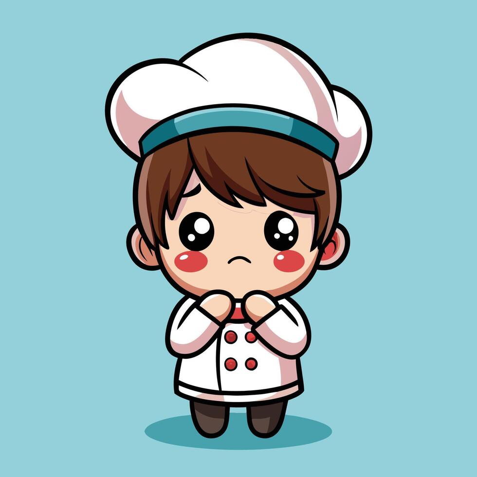 cartoon chef boy with sad face vector