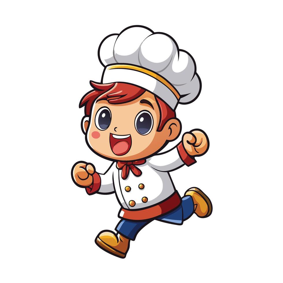 a cartoon chef running with his hands up vector