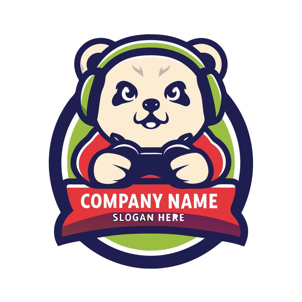 a cute panda bear playing games logo design vector