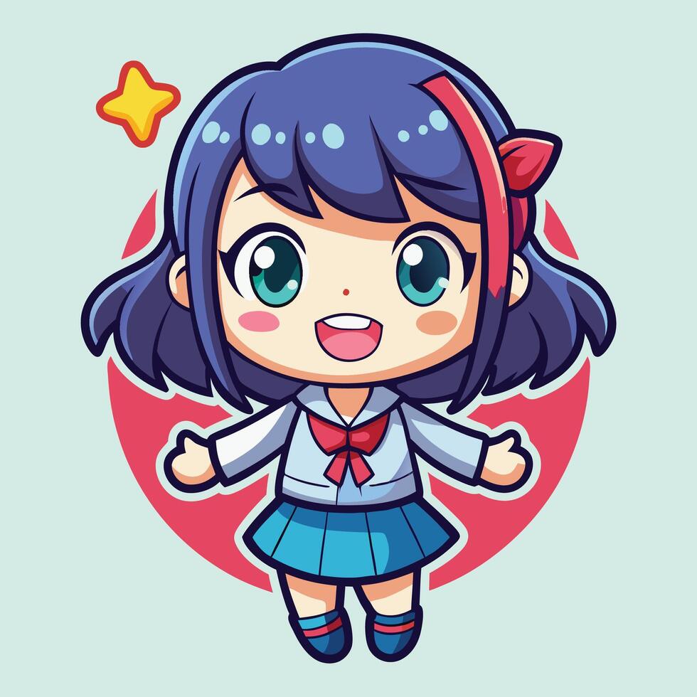 cartoon girl with blue hair and blue eyes on a white background vector