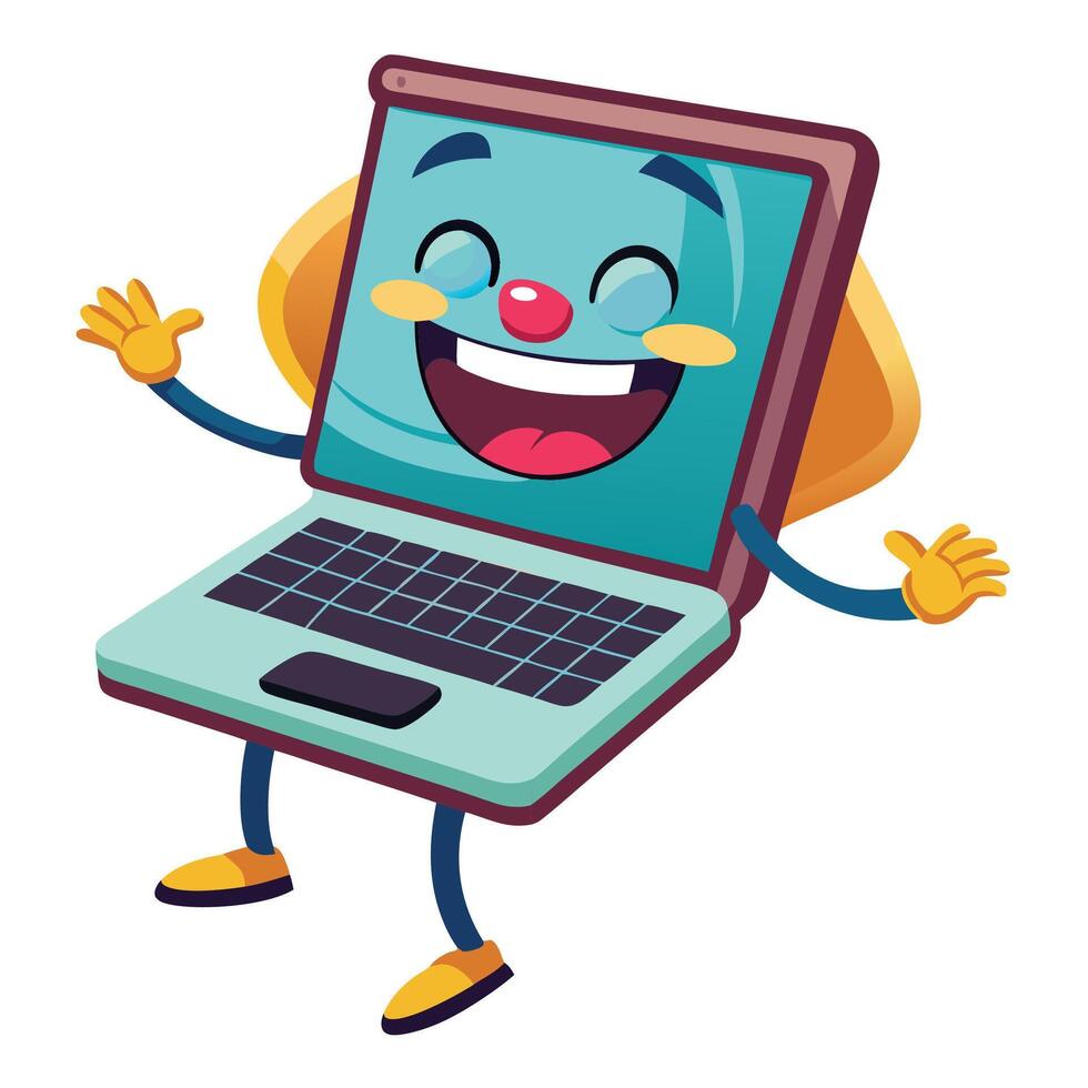 a cartoon laptop character with arms and legs vector