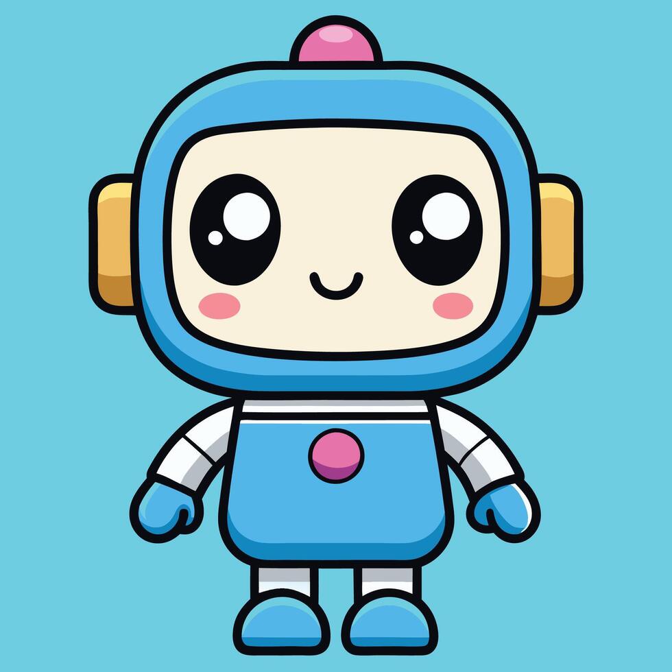 a cartoon robot with a blue and pink outfit on a white background vector