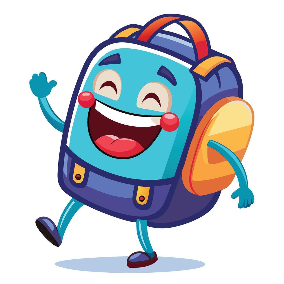 cartoon backpack character with arms and legs waving vector
