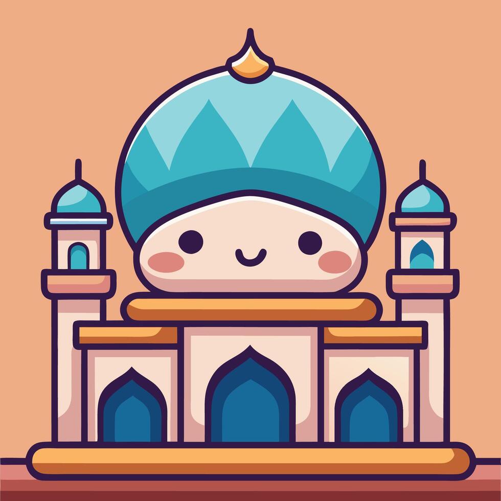 cartoon islamic mosque with blue dome vector