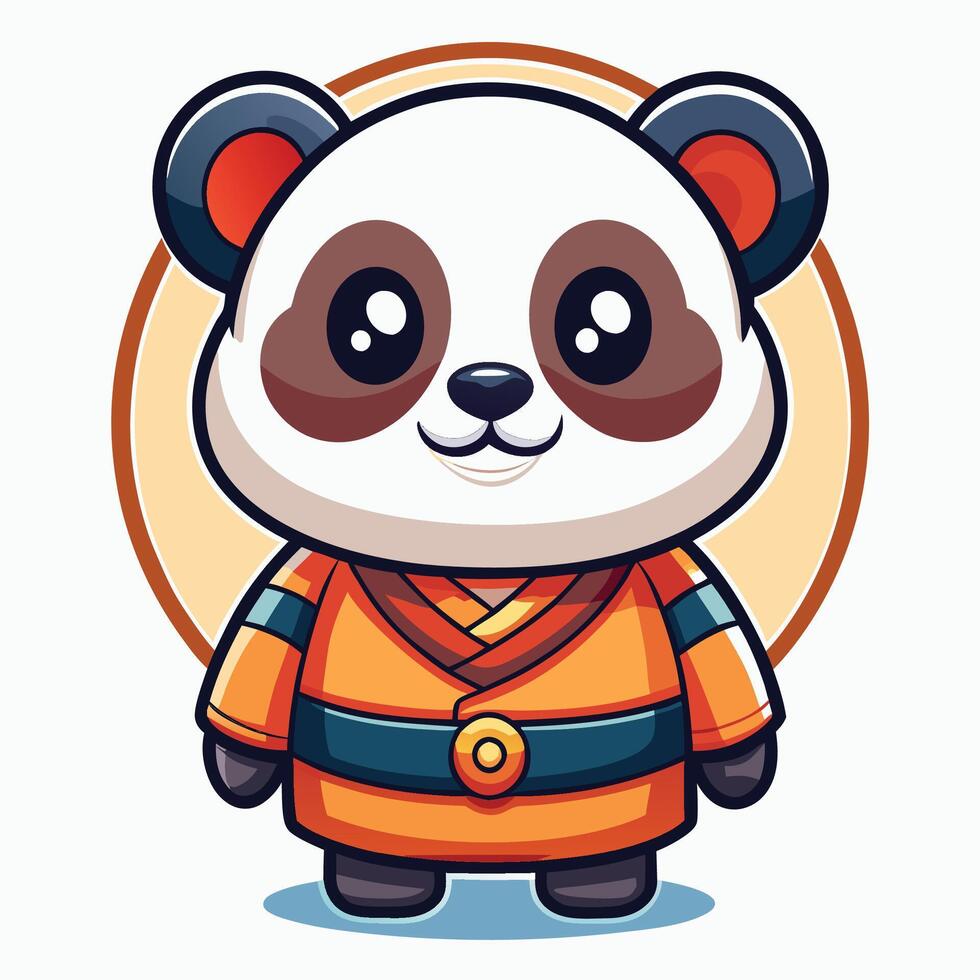 a cartoon panda bear dressed in an orange and black outfit vector