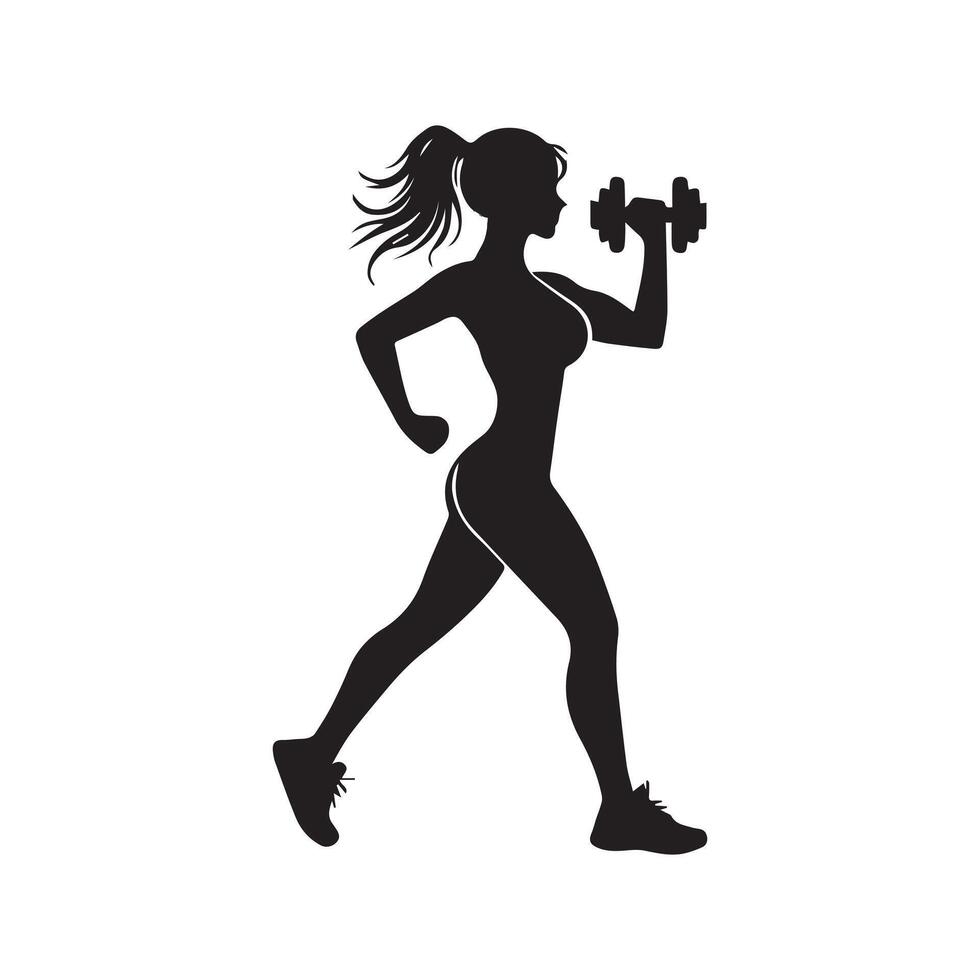 silhouette of a woman doing a workout with dumbbells vector