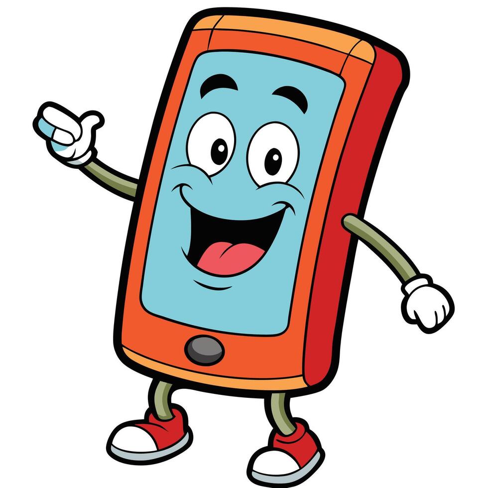 a cartoon mobile phone character with a thumbs up vector
