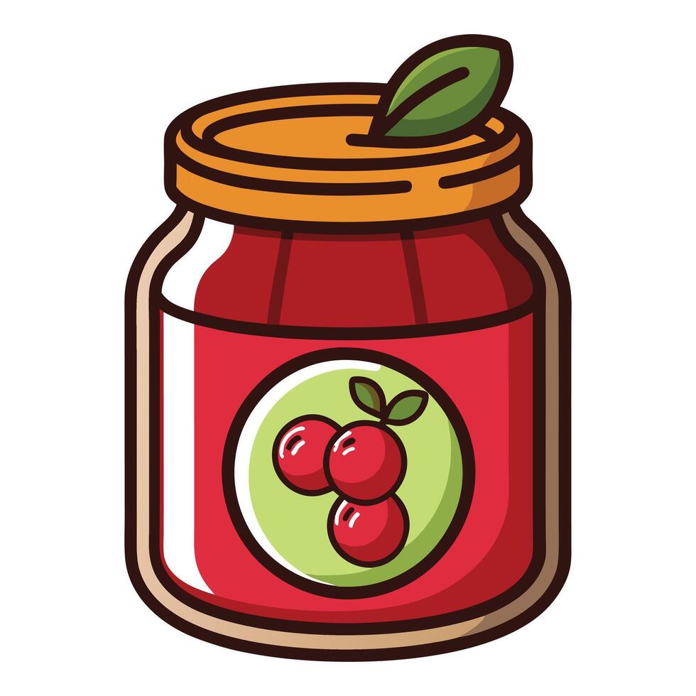 a jar of jam with cherries on top vector