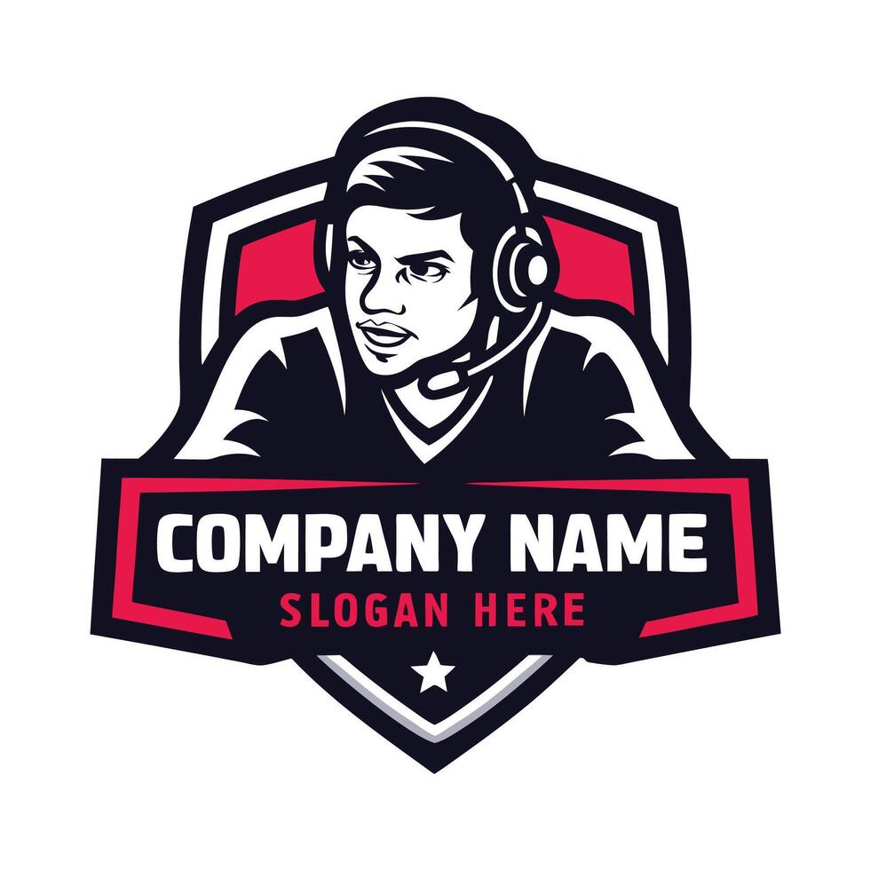 a man in a headset with a logo on the front vector