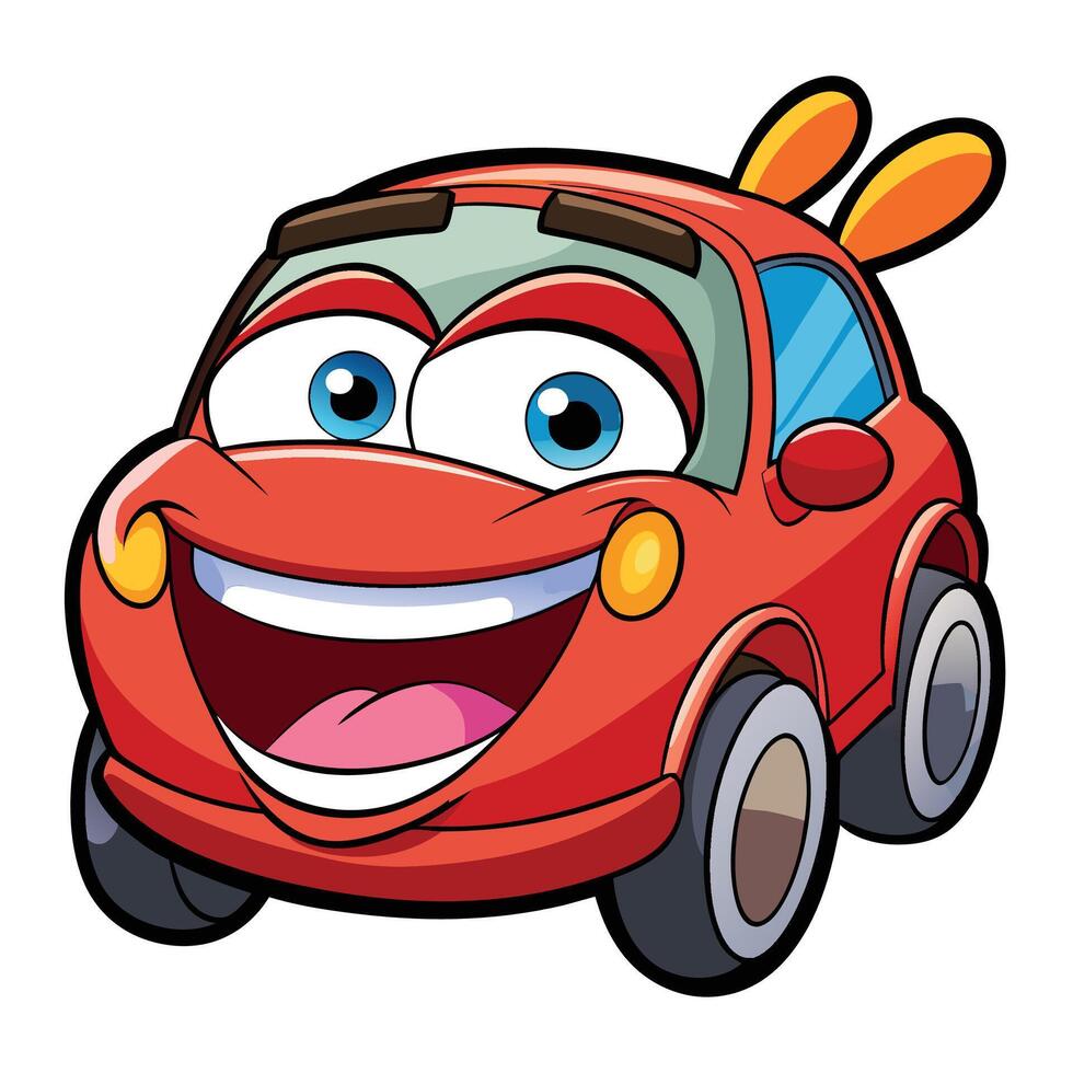 cartoon car with big eyes and smiling face vector