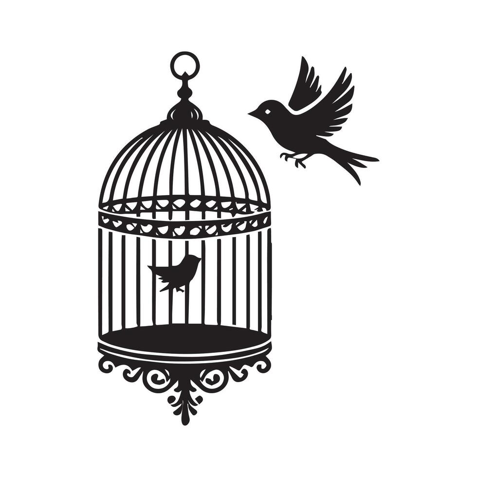 bird in cage with bird on the outside vector