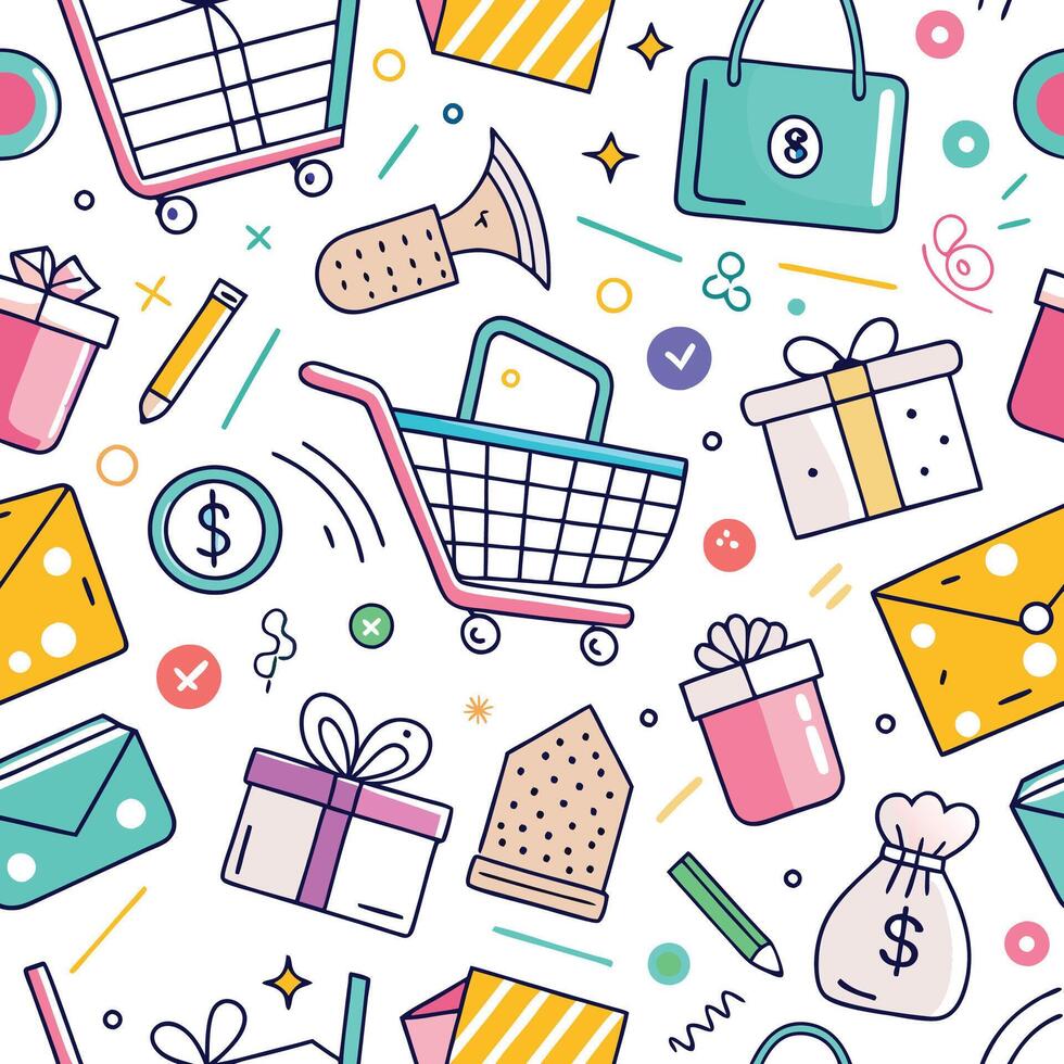 shopping seamless pattern on a white background illustration vector