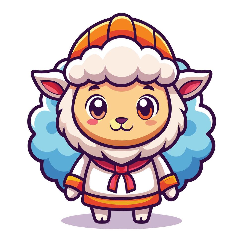 a cartoon sheep wearing a hat and holding a carrot on a white background vector