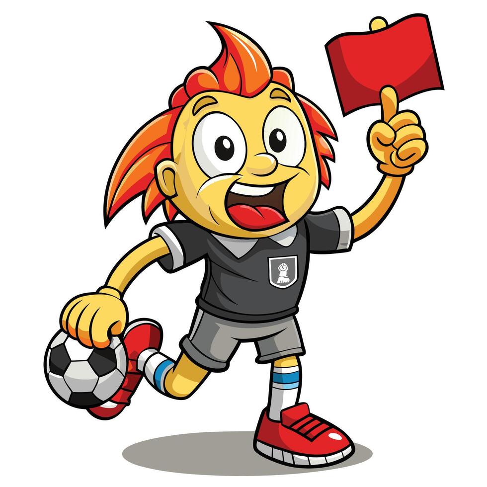 cartoon soccer player holding a red card illustration on a on a white background white background vector