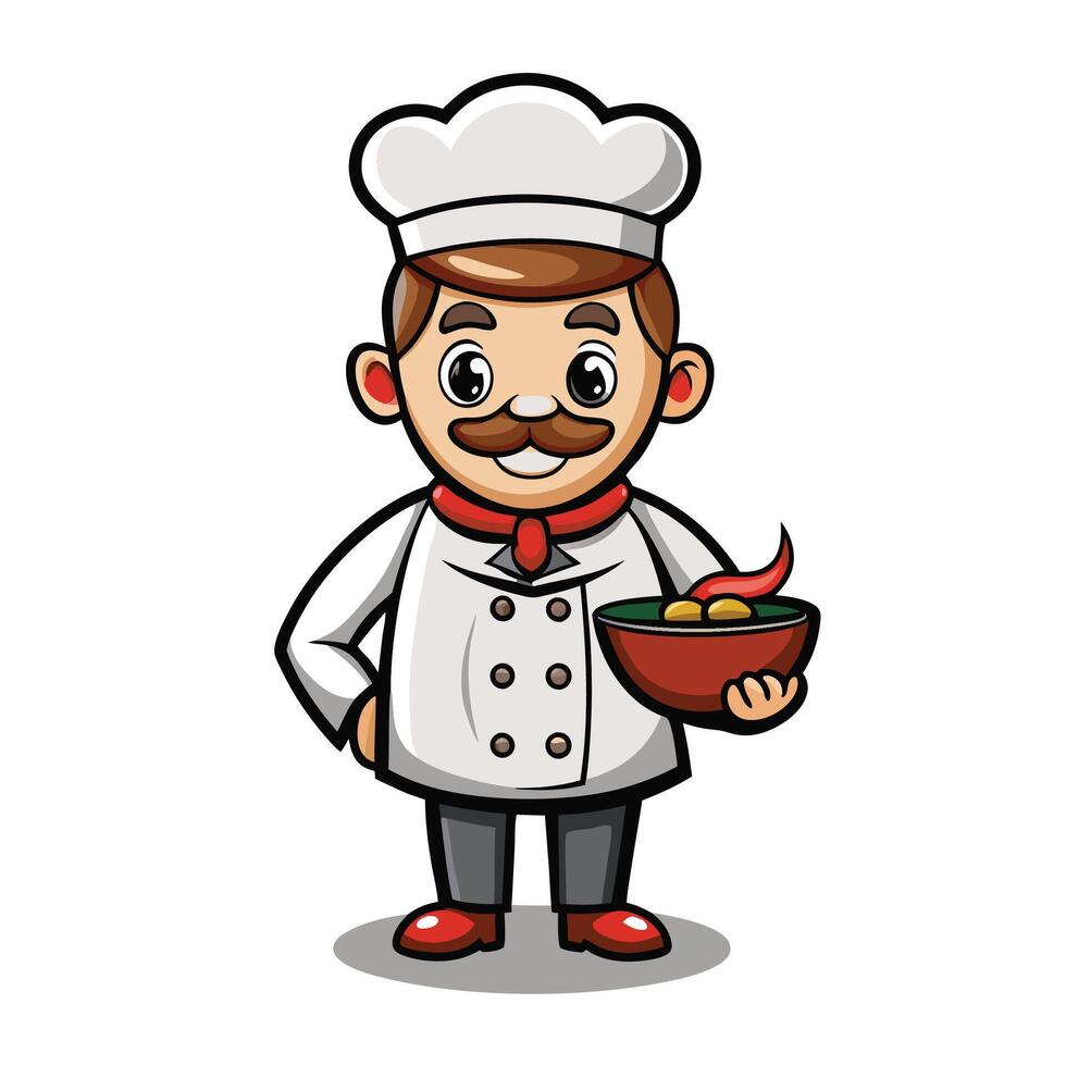 chef with a bowl on a white background of food illustration vector