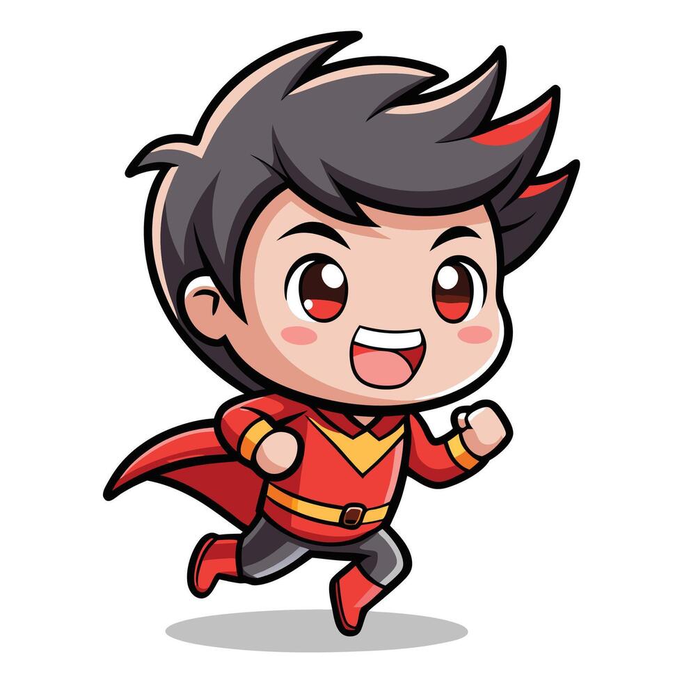 a cartoon boy in a red and black costume running vector