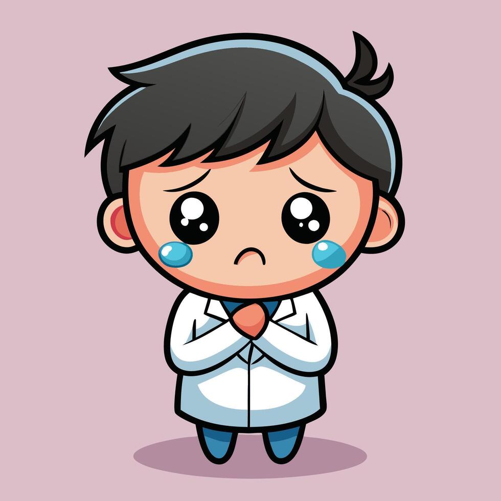 a cartoon boy in a lab coat crying on a white background vector