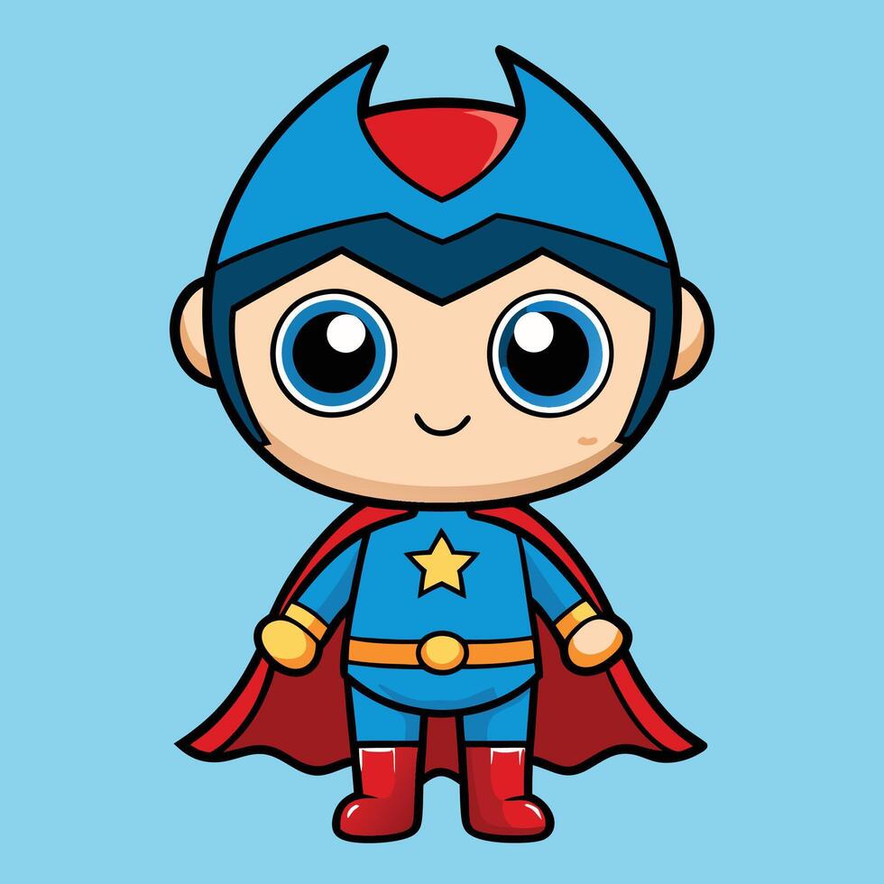 cartoon superhero boy with blue cape and red boots on a white background vector