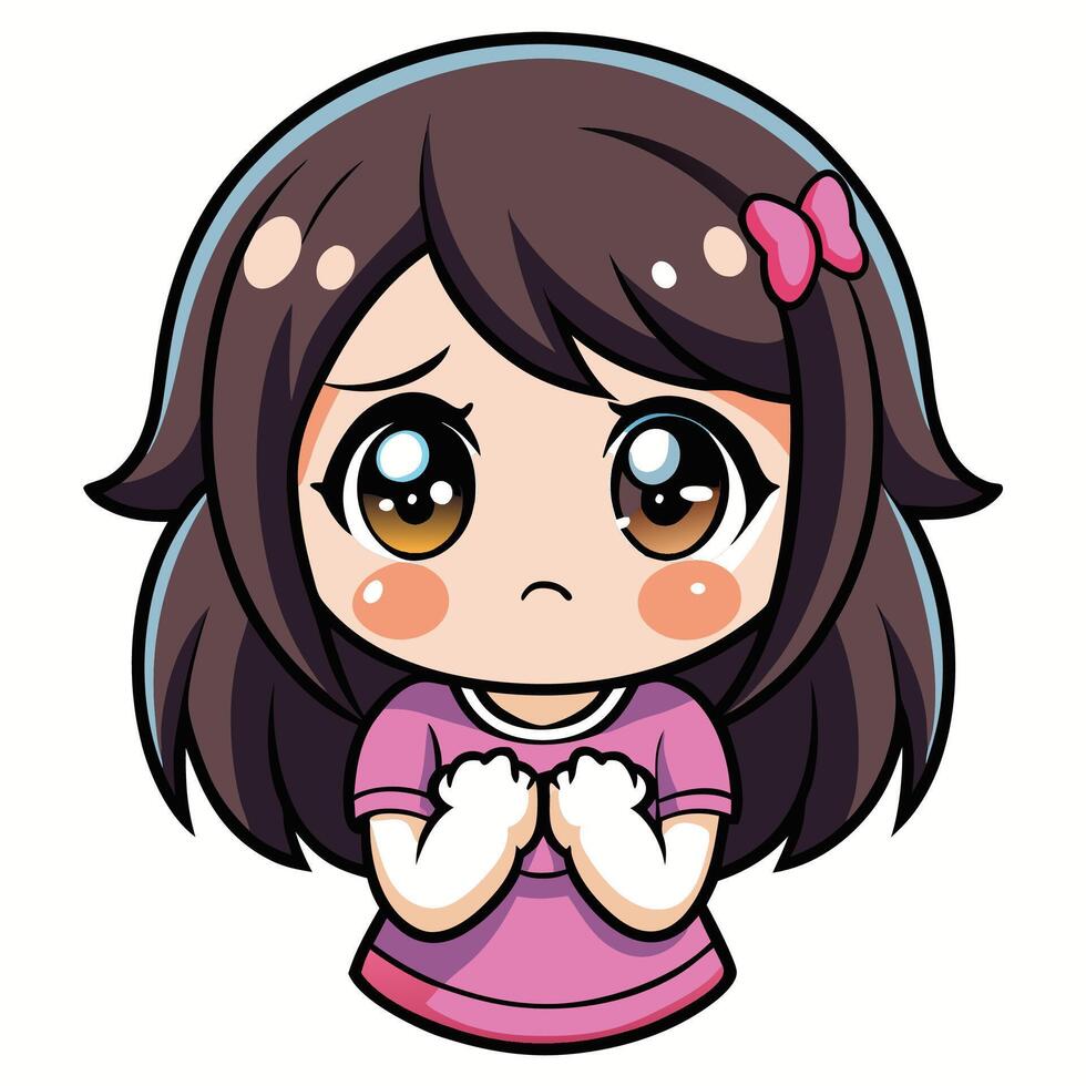 a cartoon girl with brown eyes and pink shirt on a white background vector