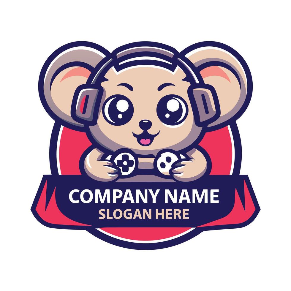 a cartoon mouse wearing he on a white backgroundadphon on a white backgroundes and holding a controller vector