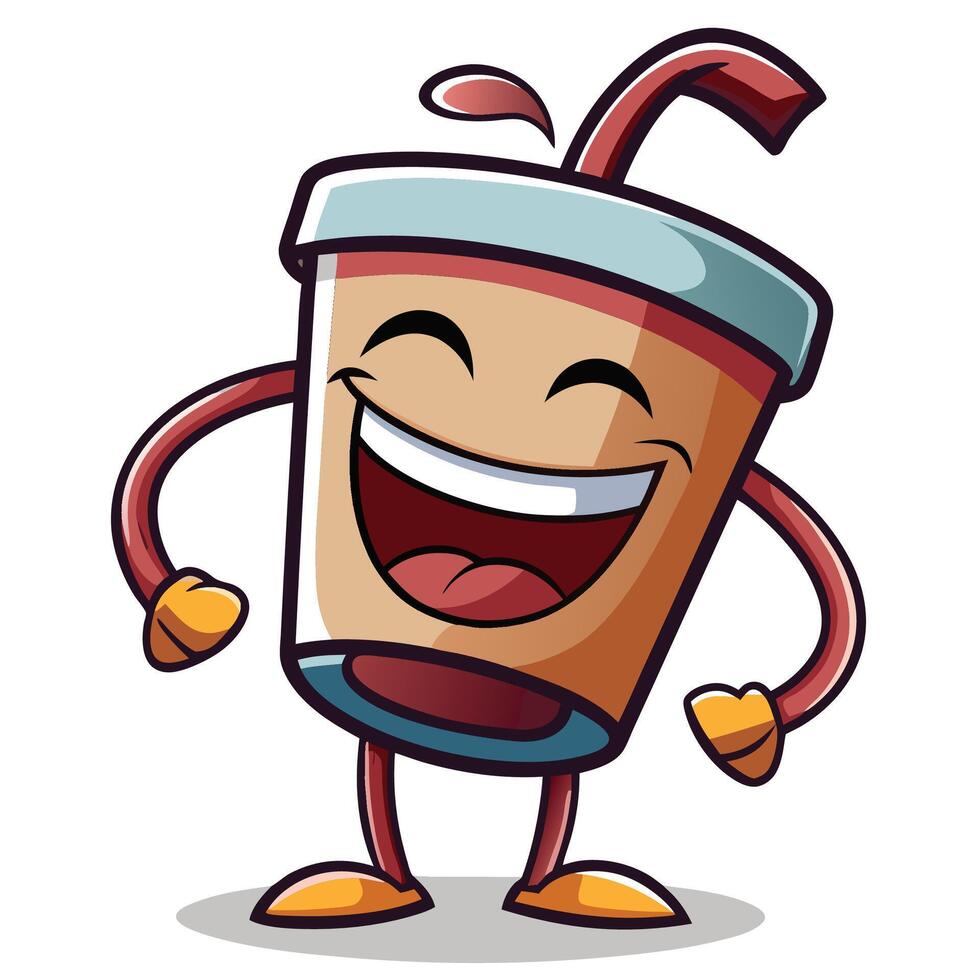 cartoon coffee cup character with arms and legs on a white background vector