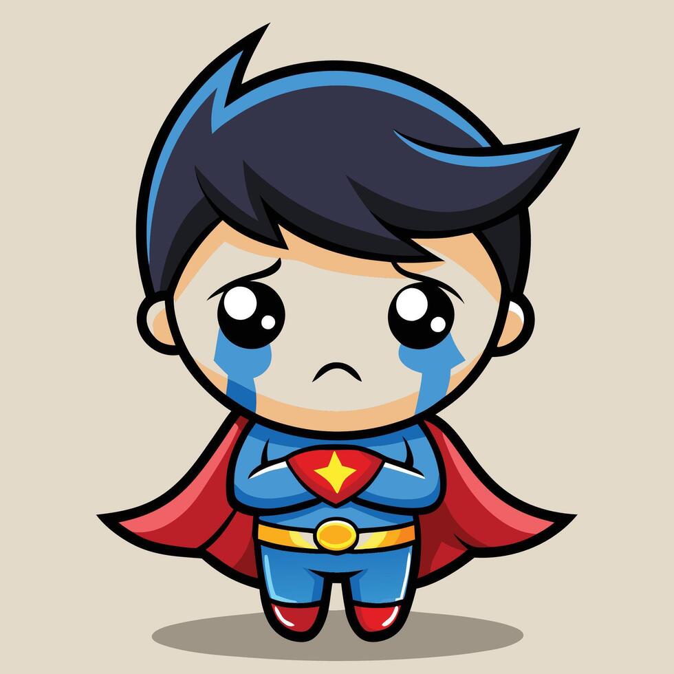superman crying cartoon character on a white background vector