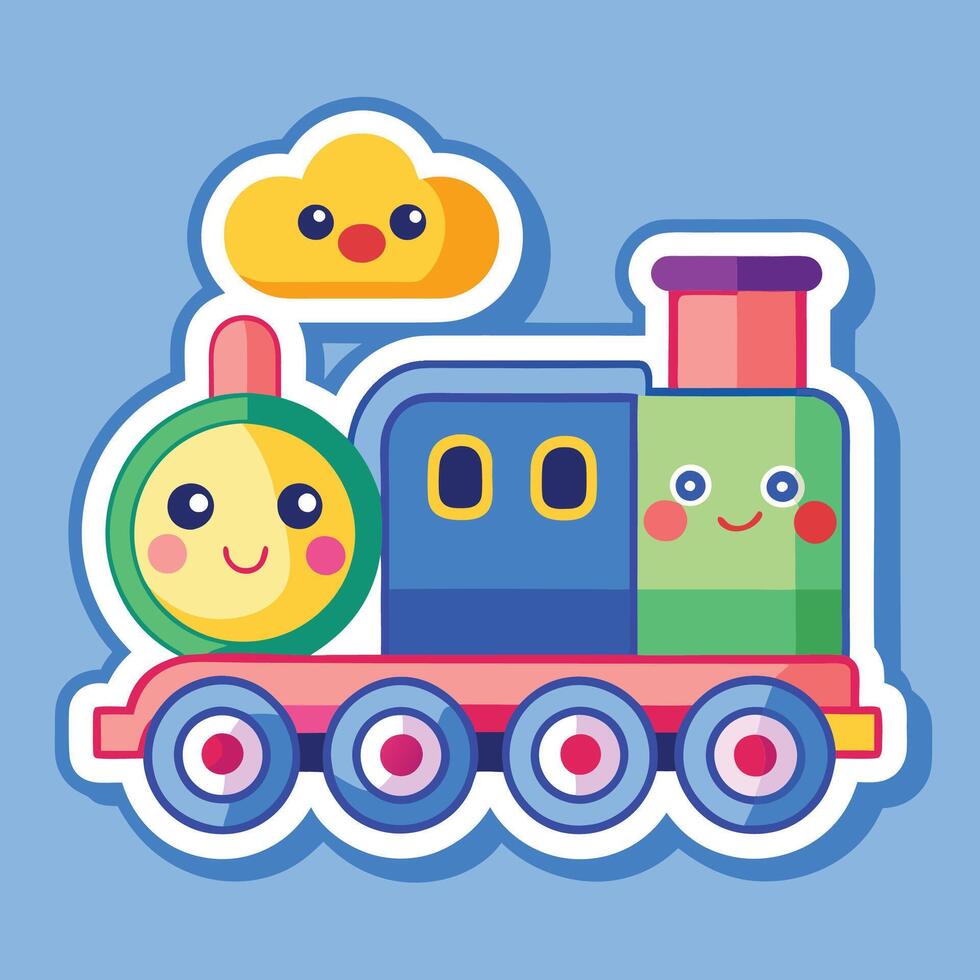 a sticker of a train with two faces cute vector