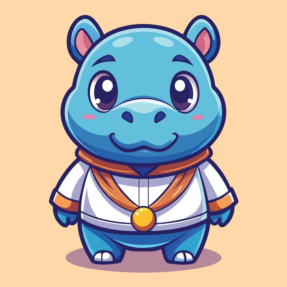 a cartoon hippo in a suit with a medal vector