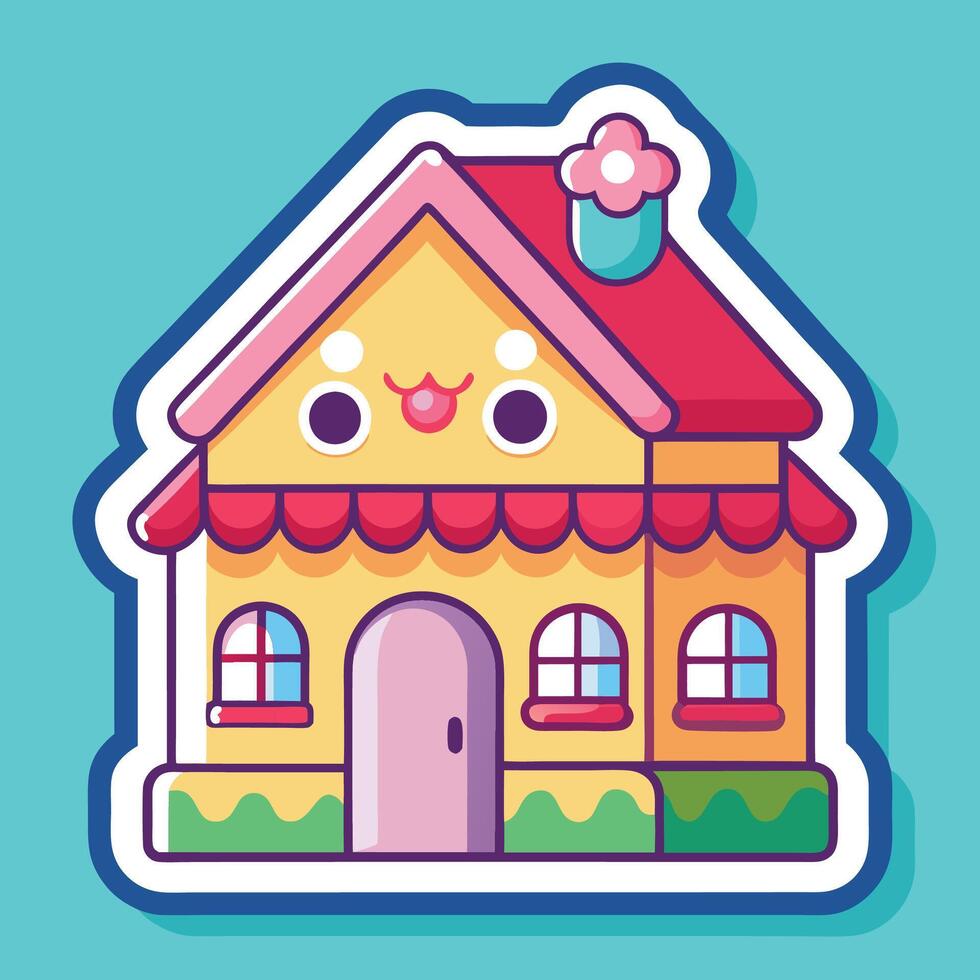 a cute house sticker with a cupcake on top vector